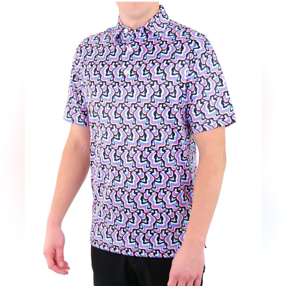 NWT USA PALM Golf Polo In Multi-Color Geo Print Short Sleeve Large